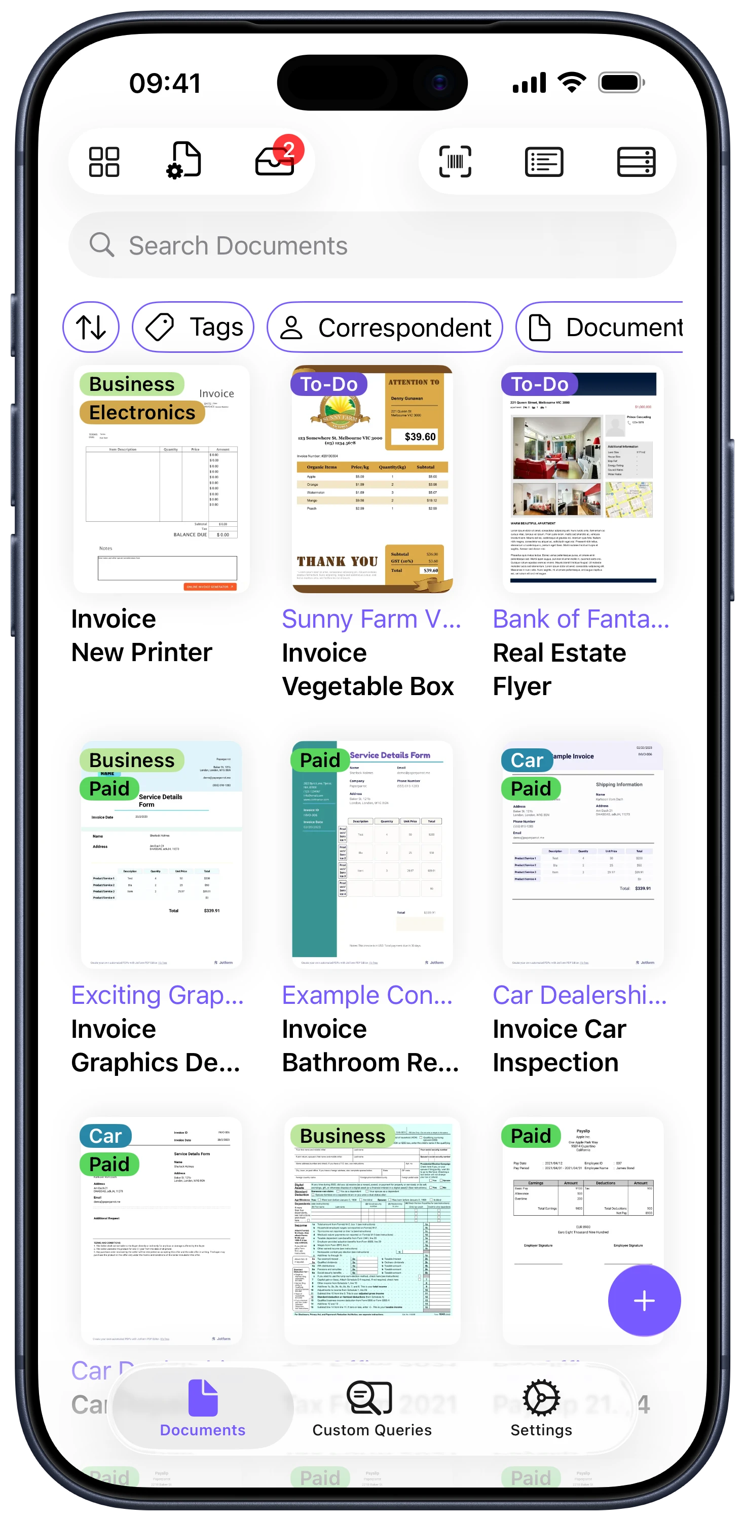 Screenshot showing Paperparrot displaying documents
