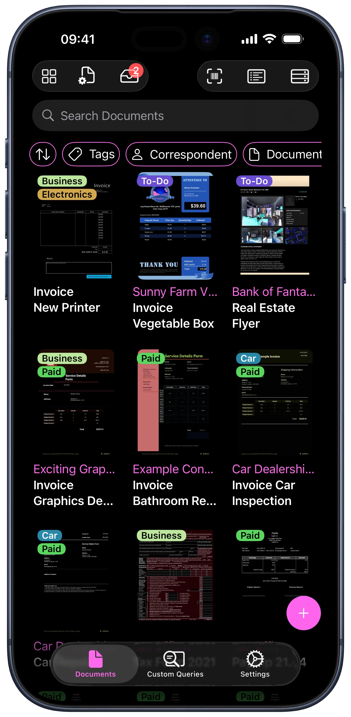 Screenshot showing Paperparrot displaying documents
