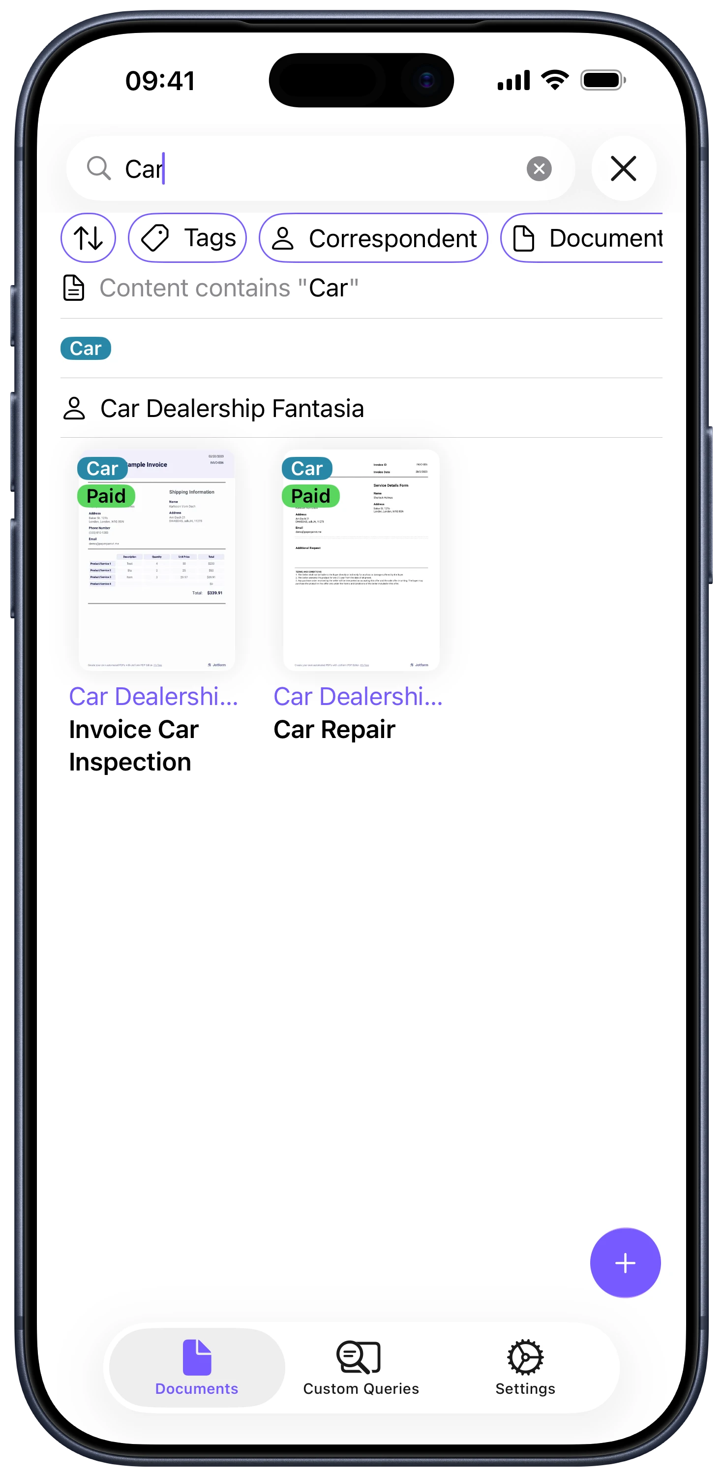 Screenshot showing the search tab of Paperparrot
