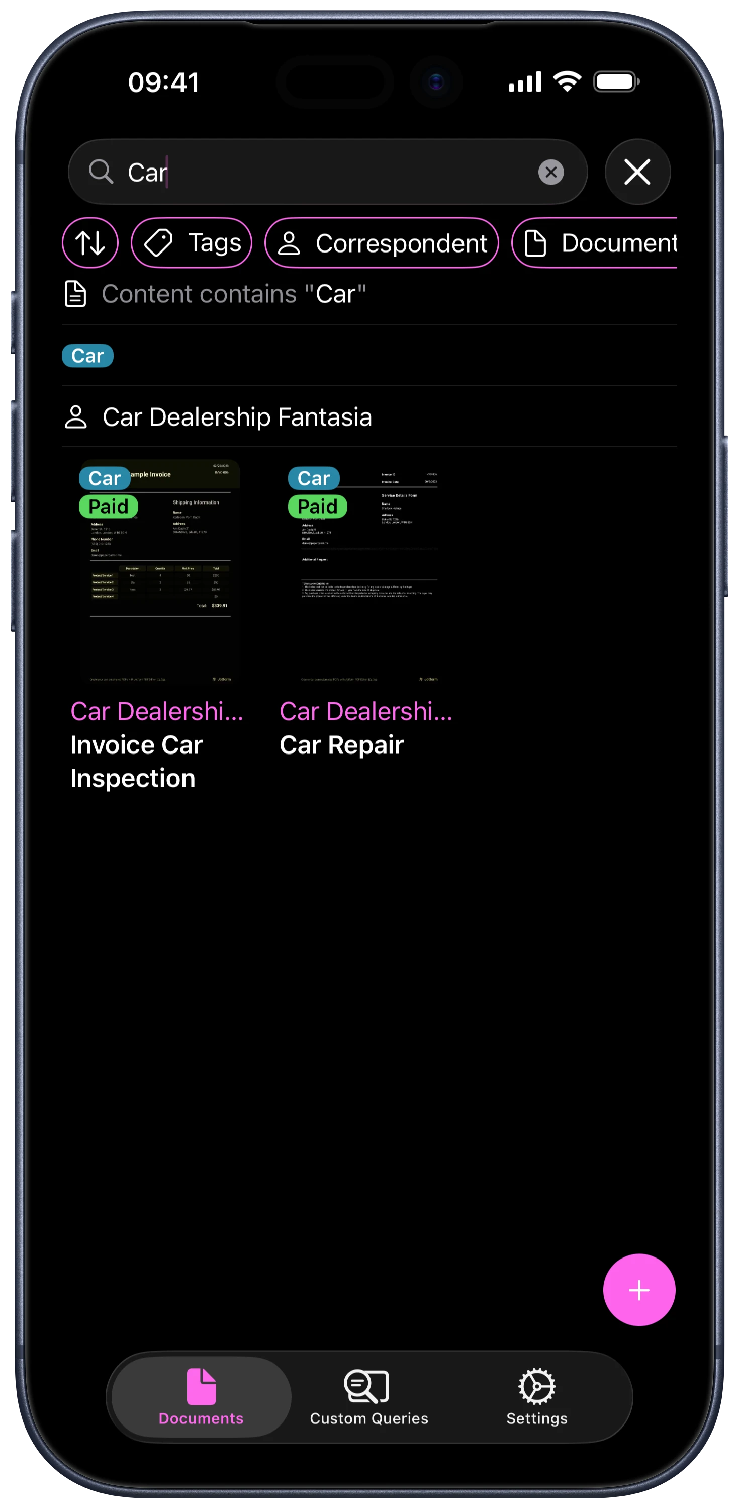 Screenshot showing the search tab of Paperparrot
